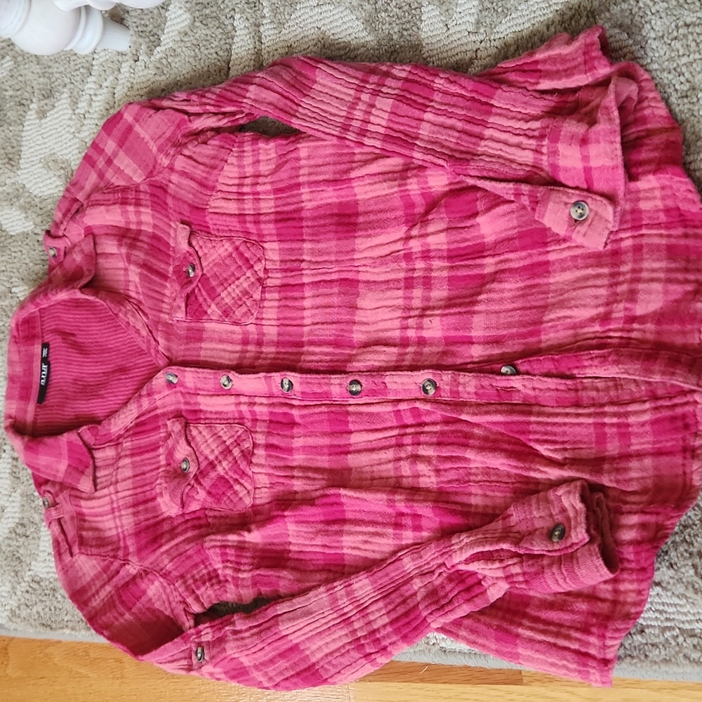 Ana Pink Plaid Shirt- Small